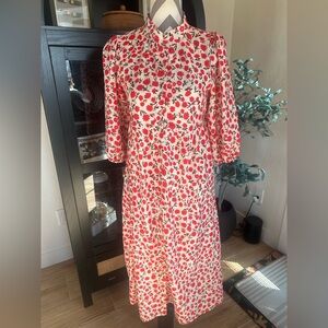 🆕NWT Roolee cream-colored maxi dress red floral accents & button-down front SZ S